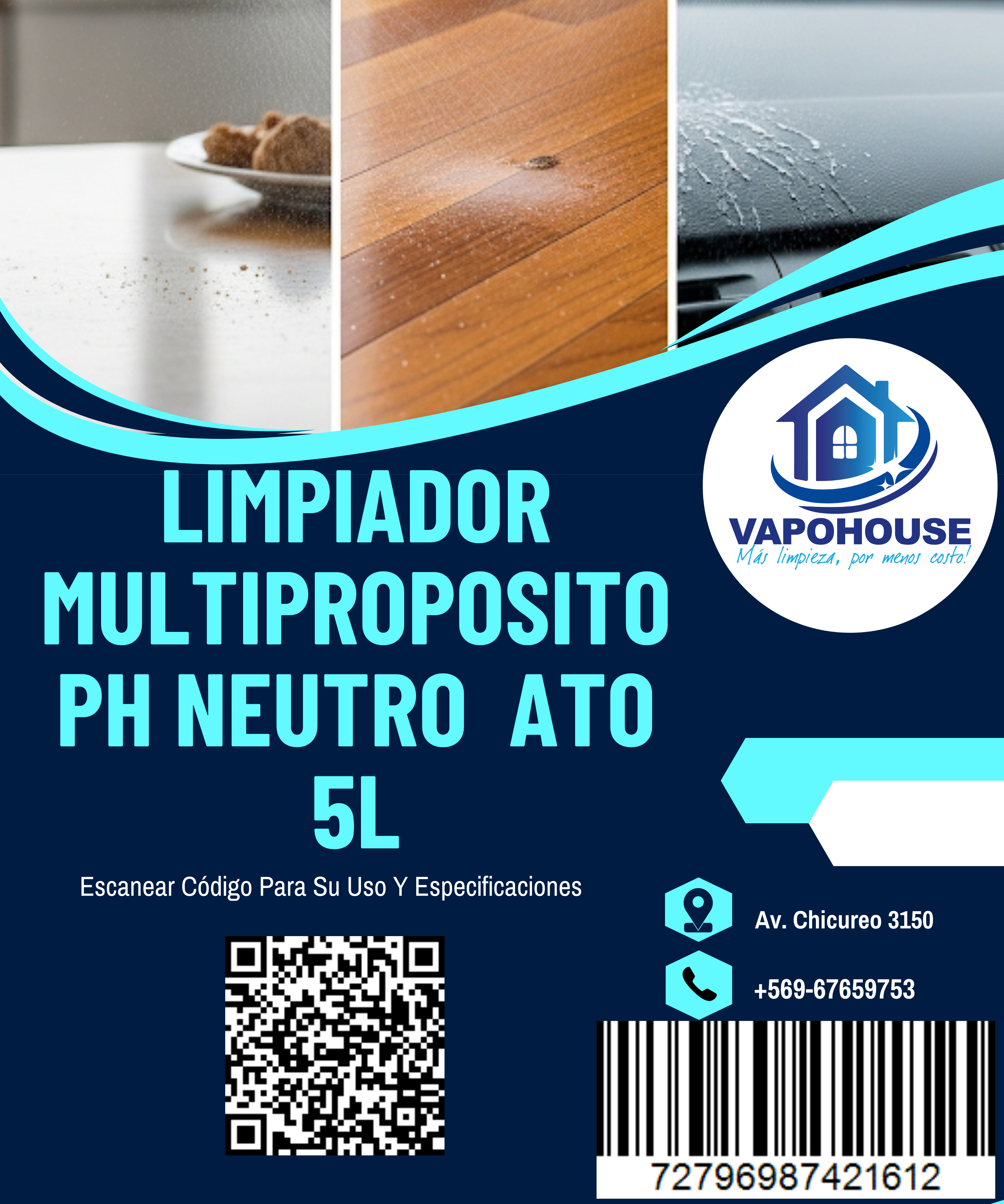 Limpiador Multiproposito Ph Neutro Ato Neutro 5L Vapohouse