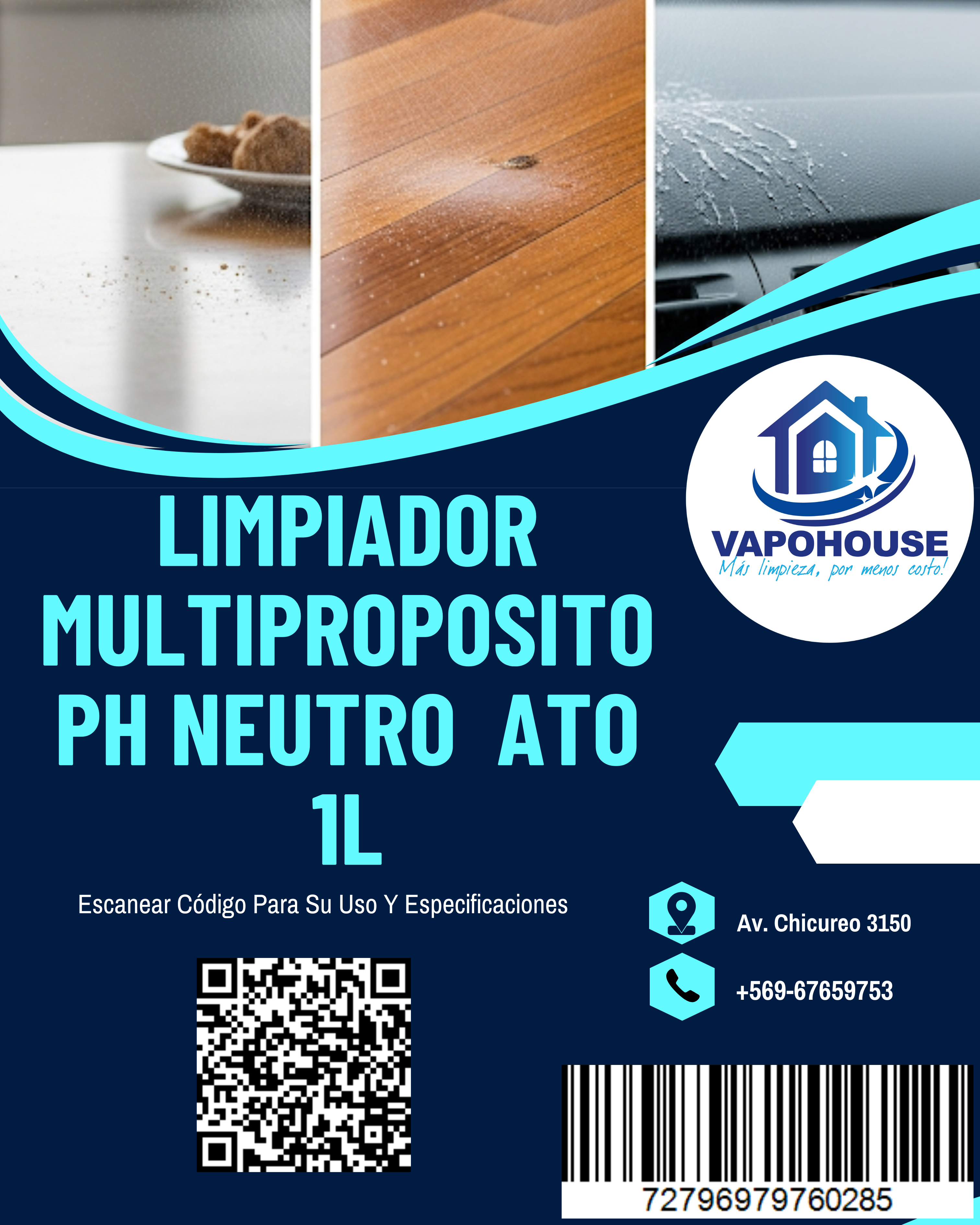 Limpiador Multiproposito Ph Neutro Ato Neutro 1L Vapohouse