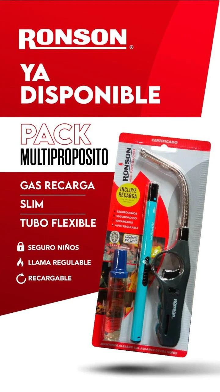 Pack Encendedor Cocina Tubo Flexible + Slim + Gas Ronson