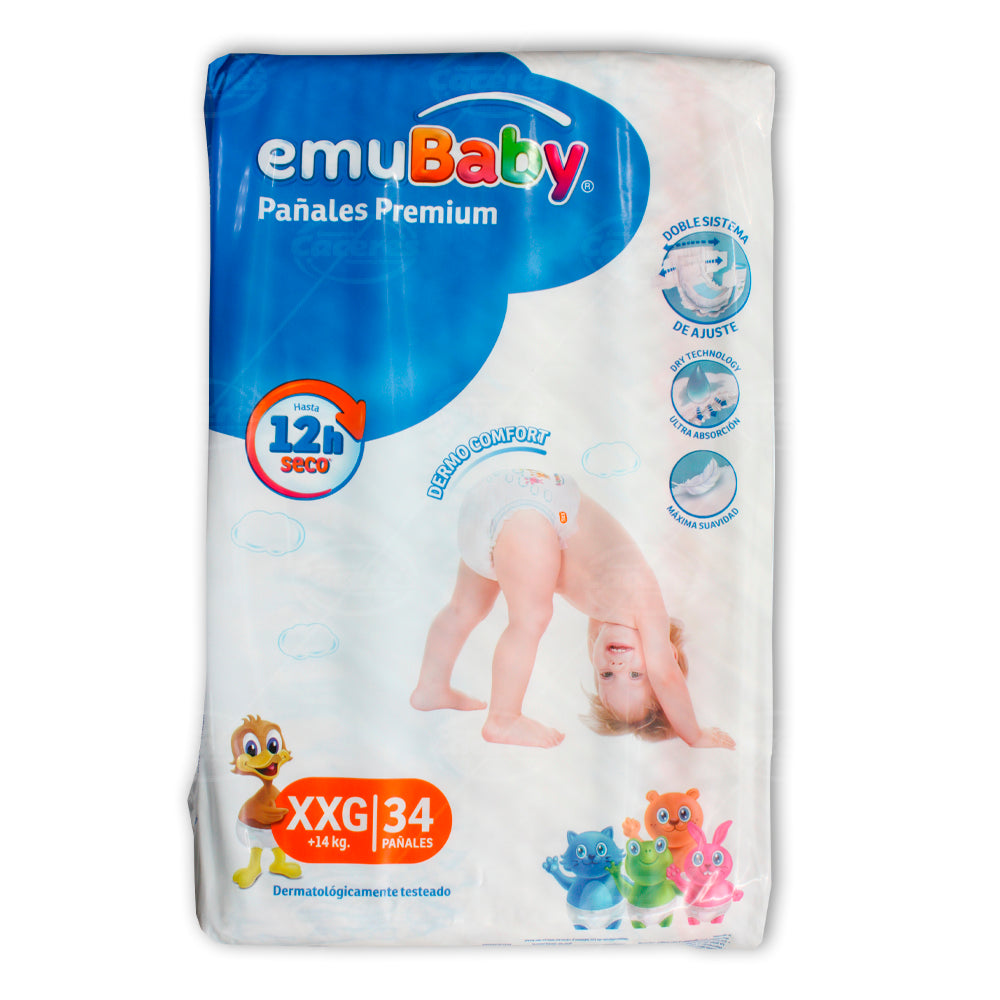 Pañales Premium Dermo Confort XXG 34u EmuBaby