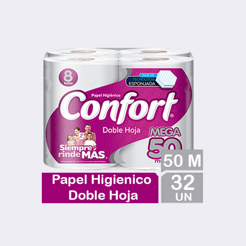 Papel Higiénico Doble Hoja 50m 32 Rollos Confort