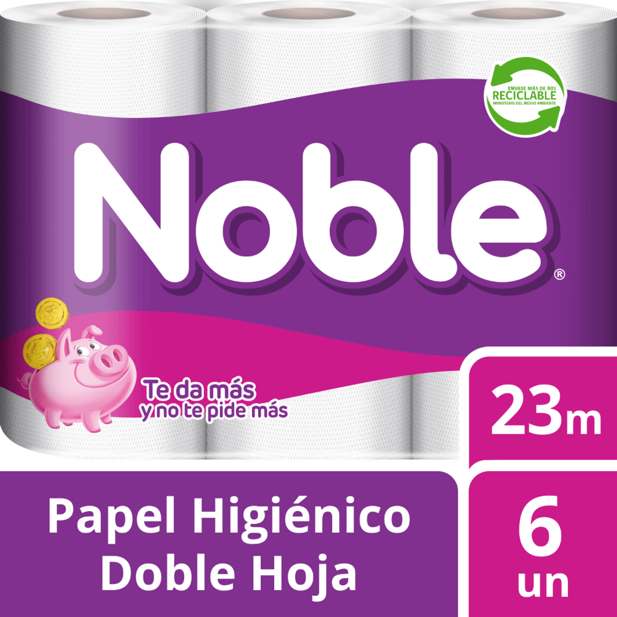 Papel Higiénico Doble Hoja 23m 6 Rollos Noble
