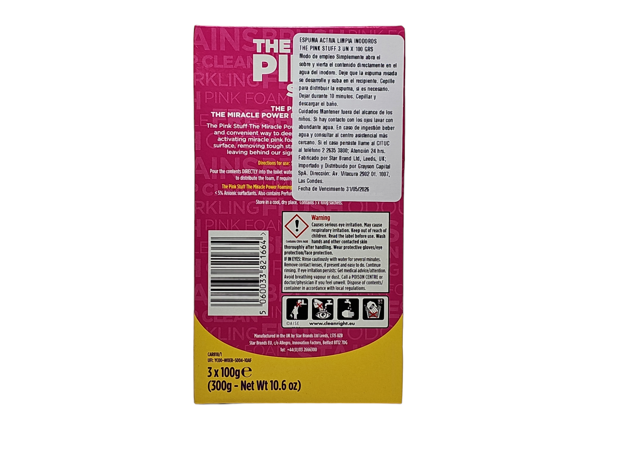 Espuma Activa Limpia Inodoro 3 Un x 100g (300g) The Pink Stuff