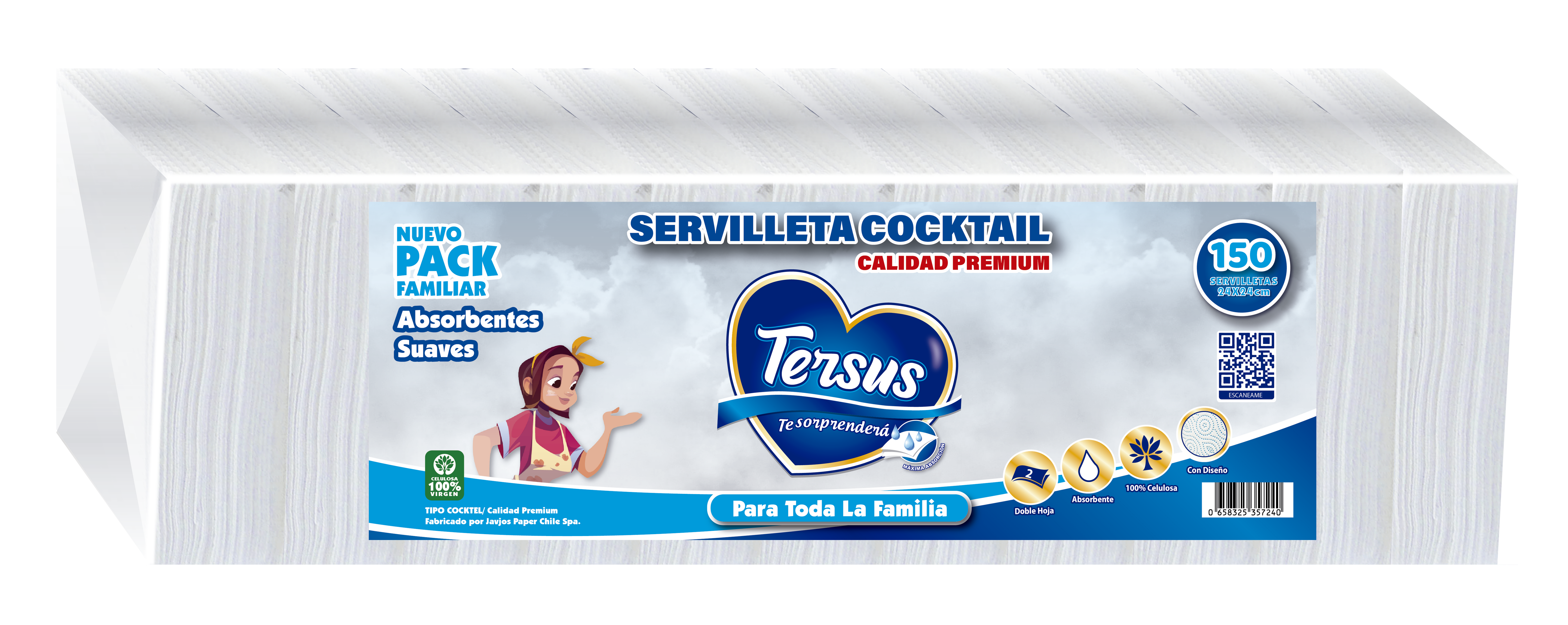 Servilletas Cocktail 24x24cm 150 Unidades Tersus
