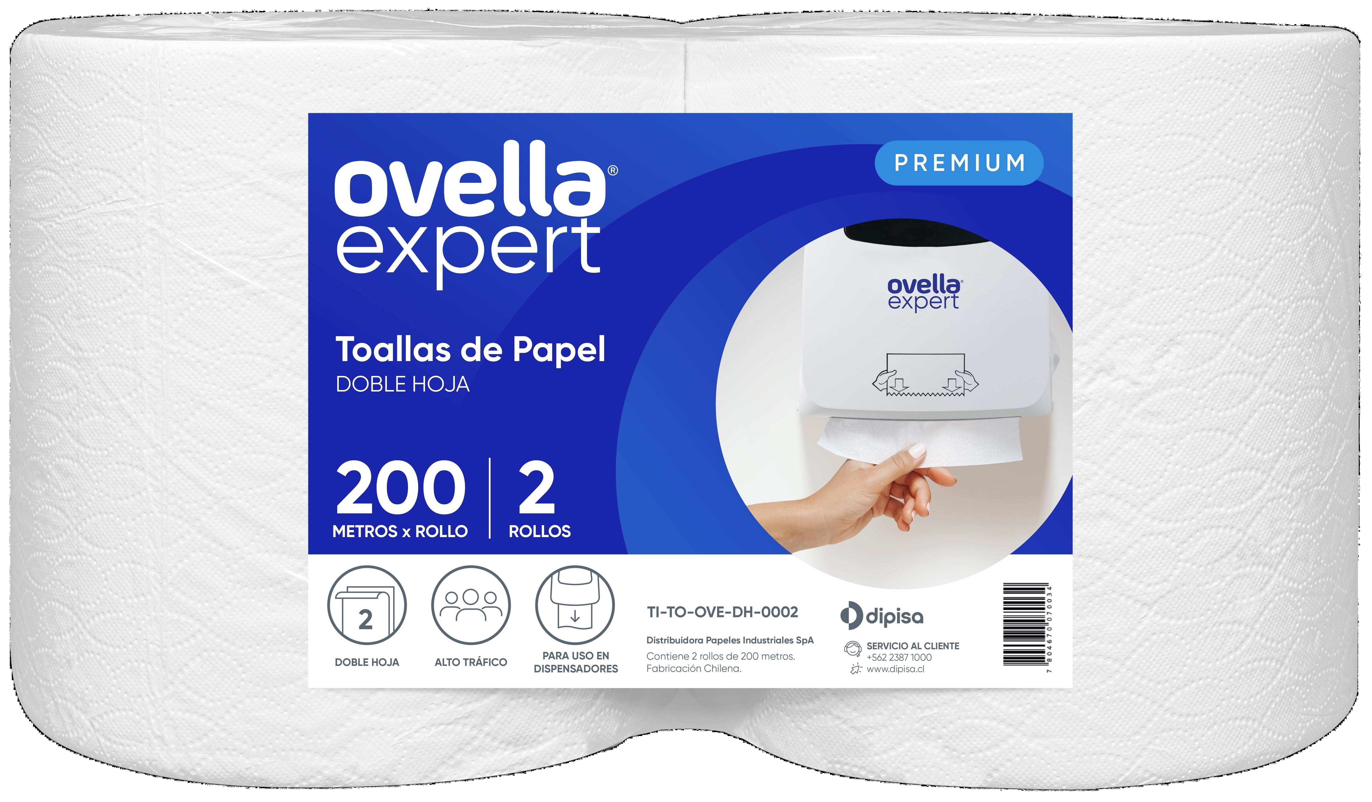 Toalla De Papel Doble Hoja Premium 200m 2 Rollos Ovella