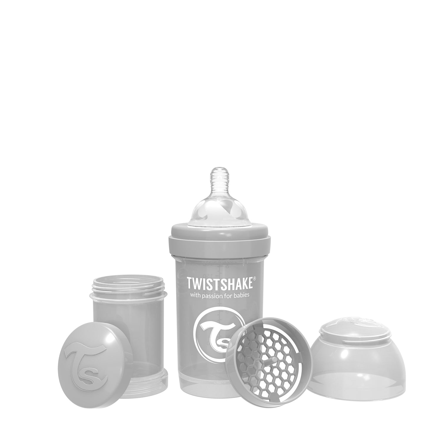 Mamadera Anti-Colico Gris Pastel 260ml Twistshake