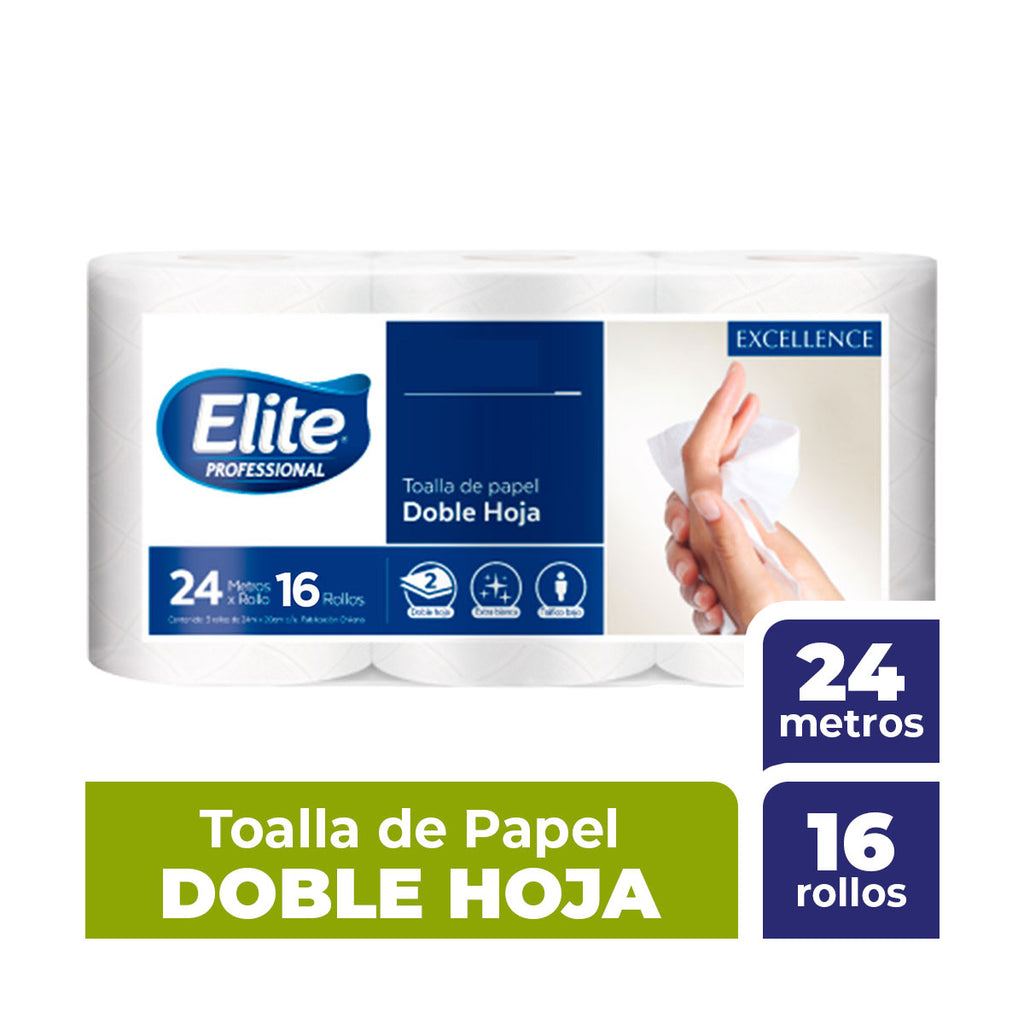 Toalla De Papel Doble Hoja 24m 16 Rollos Elite