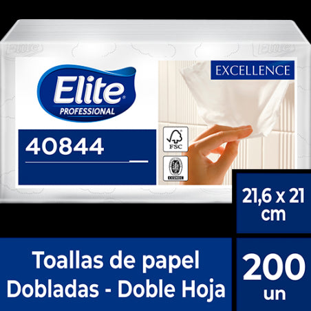 Toalla De Papel Dobladas Doble Hoja 21.6x21cm 200u (40884) Elite