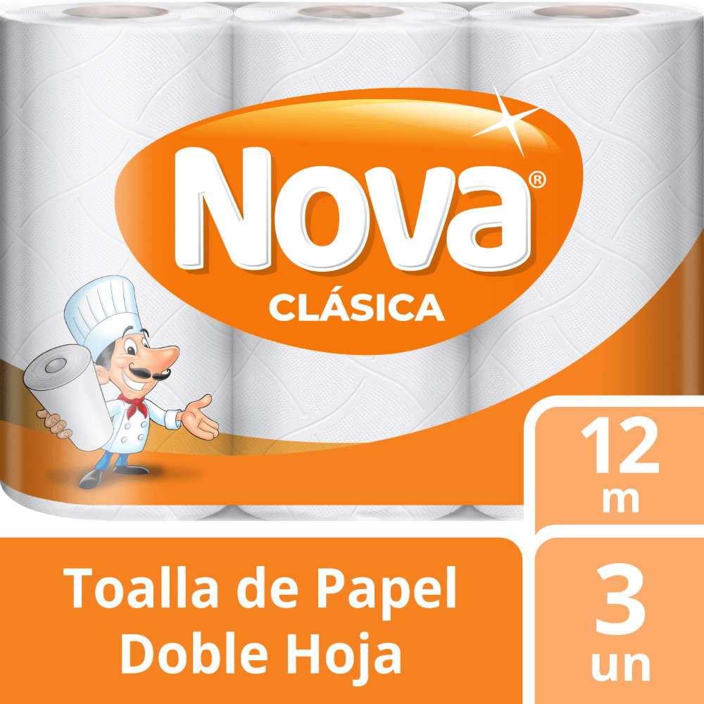 Toalla De Papel Doble Hoja 12m 3 Rollos S/D Nova