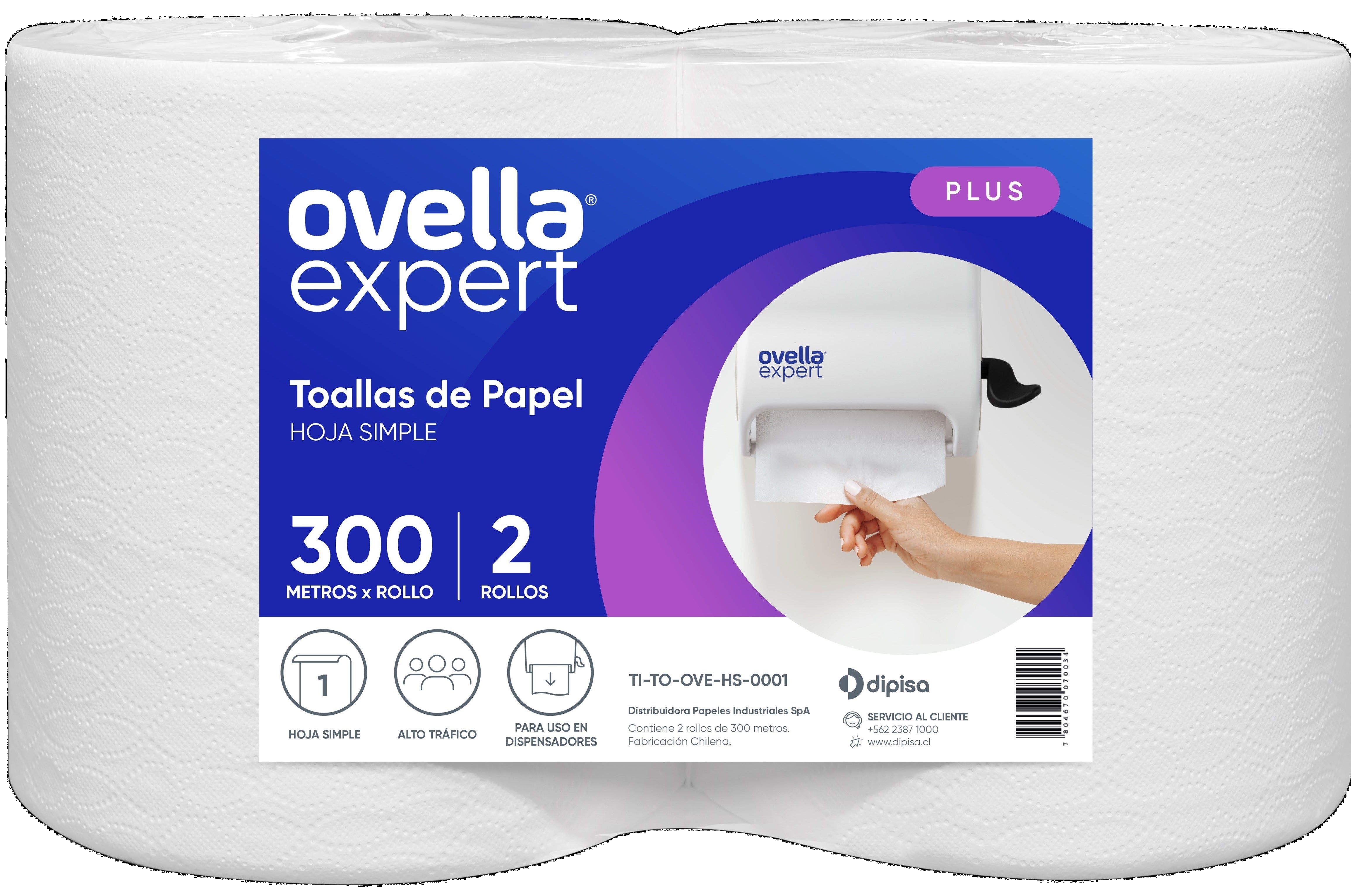 Toalla De Papel Una Hoja Plus 300m 2 Rollos Ovella