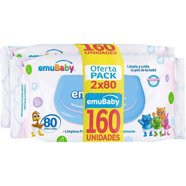 Toallitas Húmedas Premium Con Tapa Pack2 160Un Emubaby