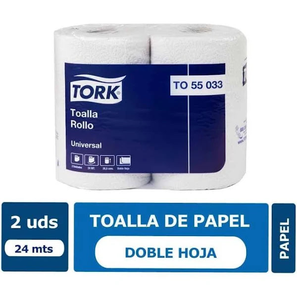 Toalla De Papel Doble Hoja 24m 2 Rollos (55046) Tork