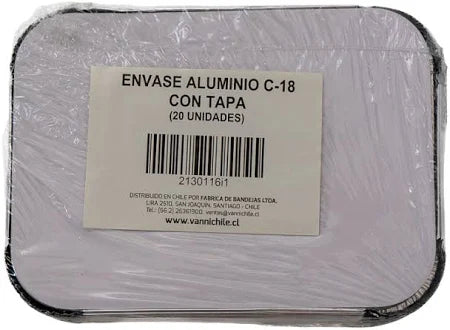 Envase Aluminio C18 Con Tapa Carton Desechable 540cc 20u Vapohouse