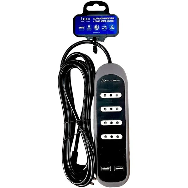 Alargador Zapatilla 4 Tomas + 2 USB 3m 10am Lexo