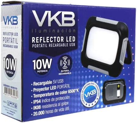 Reflector Portatil Recargable 10W Negro 6500K Luz Blanca VKB