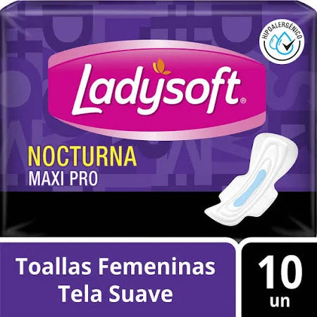 Toallas Femeninas Nocturna Maxi Pro Tela Suave 10u Ladysoft
