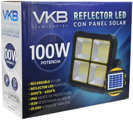 Reflector Portatil Recargable Solar 100W Negro 2700K y 6500K VKB