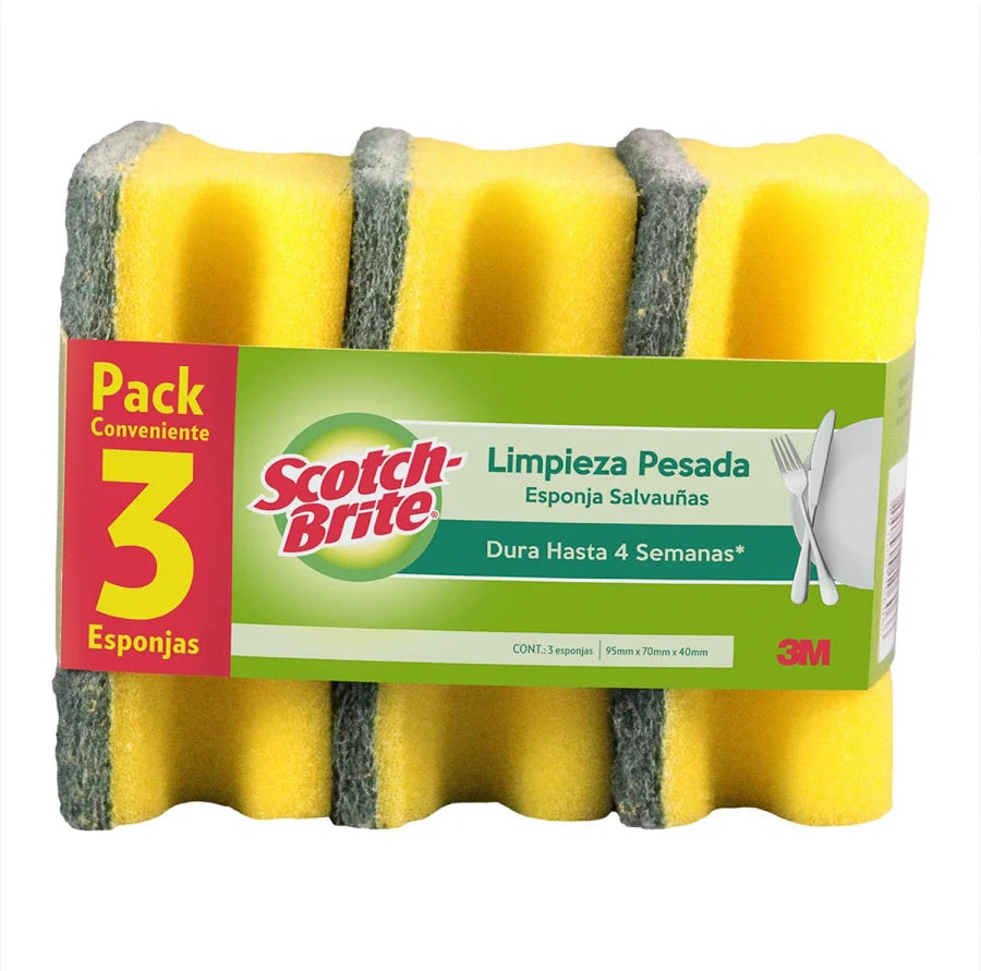 Esponja Acanalada Limpieza Pesada Clasica 3u Scotch Brite