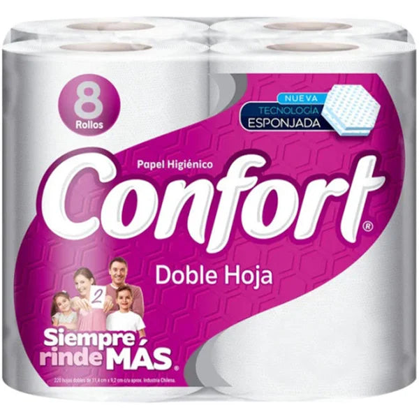 Papel Higiénico Doble Hoja 40m 8 Rollos Confort