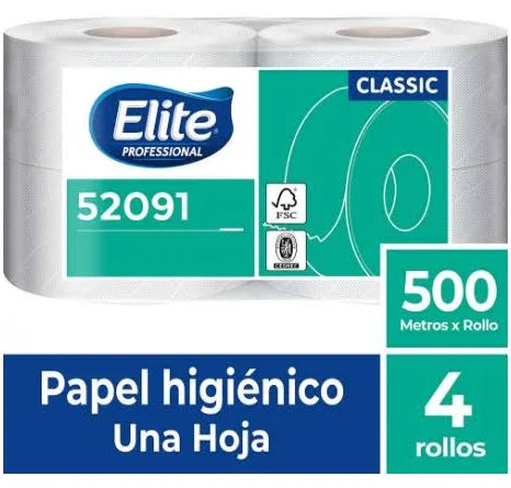 Papel Higiénico Una Hoja 500m (52093) 4 Rollos Elite