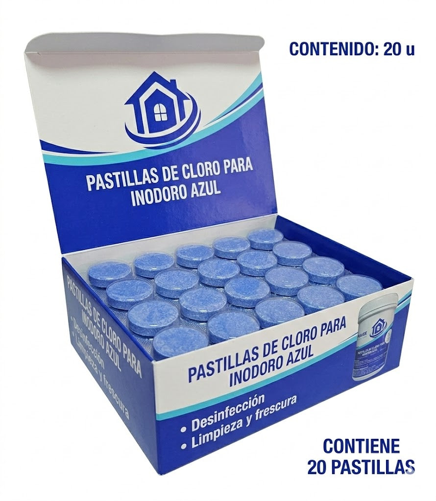 Caja 20u Pastillas De Cloro Para Inodoro Azul 40g 25u 1k Vapohouse