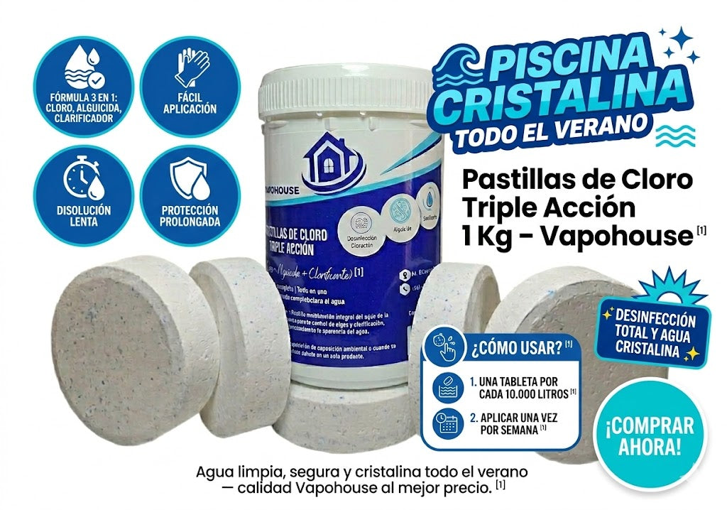 Pastillas De Cloro Triple Accion Para Piscina 1k Vapohouse