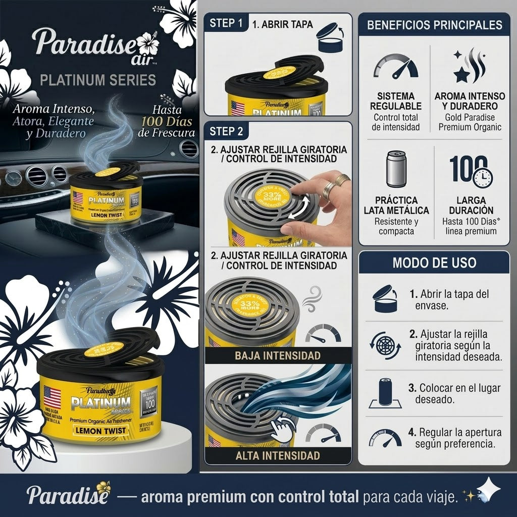 Aromatizante Para Autos Series Organic Platinum Air Lemon Twist 1u (12012) Paradise