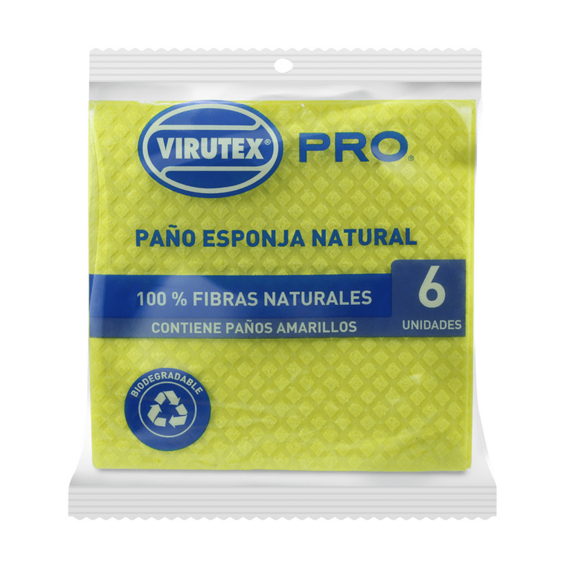 Paño Esponja Multiuso  Amarillo 18x18 cm  6u Virutex Pro