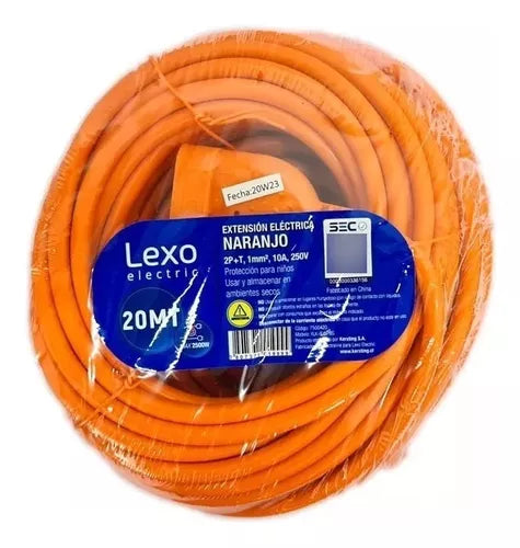 Alargador Electrico Certificado 20M 2P+T 10A Naranja Lexo