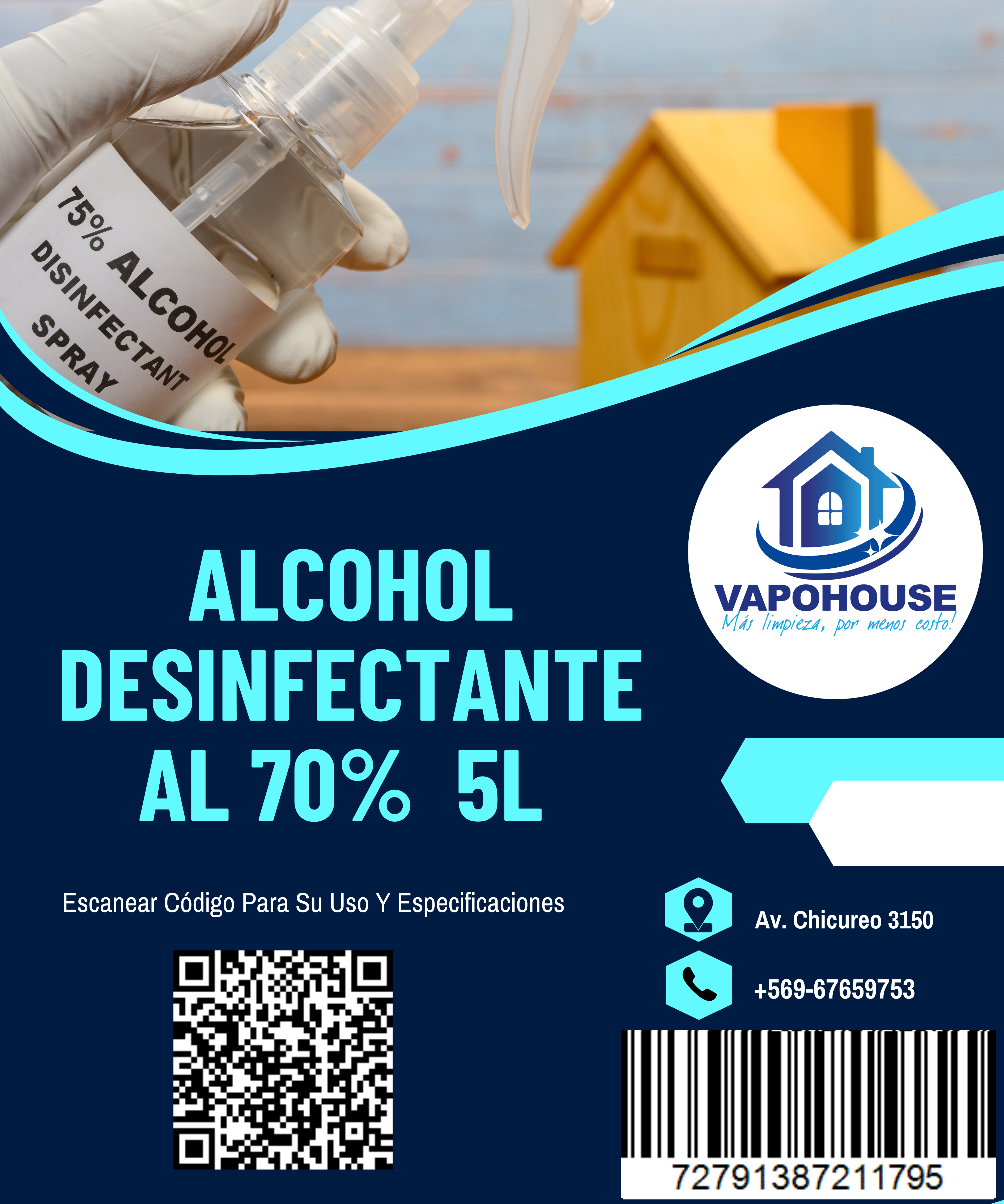 Alcohol Desinfectante al 70% Tazer 5L Vapohouse