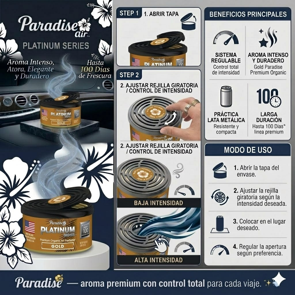 Aromatizante Para Autos Series Organic  Platinum Air Gold 1u (12010) Paradise