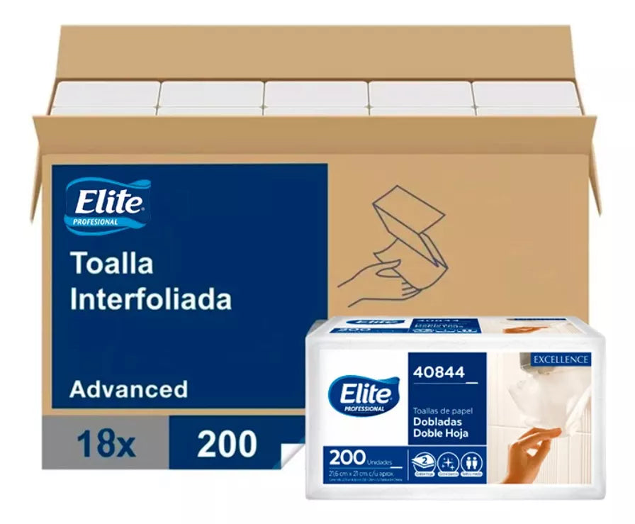 Caja 18 Toalla De Papel Dobladas Doble Hoja 21.6x21cm 200U (40884) Elite