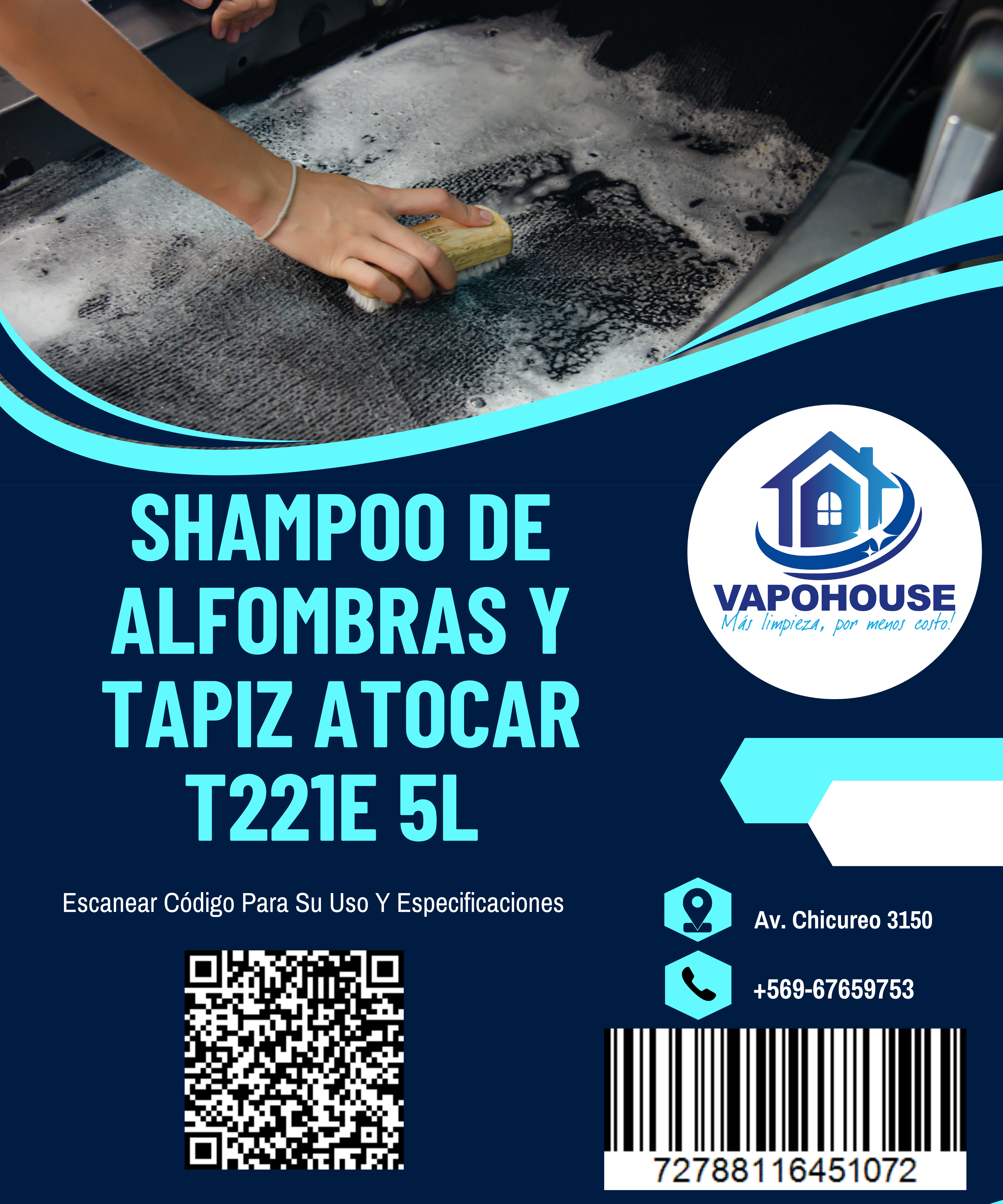 Shampoo De Alfombras y Tapiz Atocar T221E 5L Vapohouse