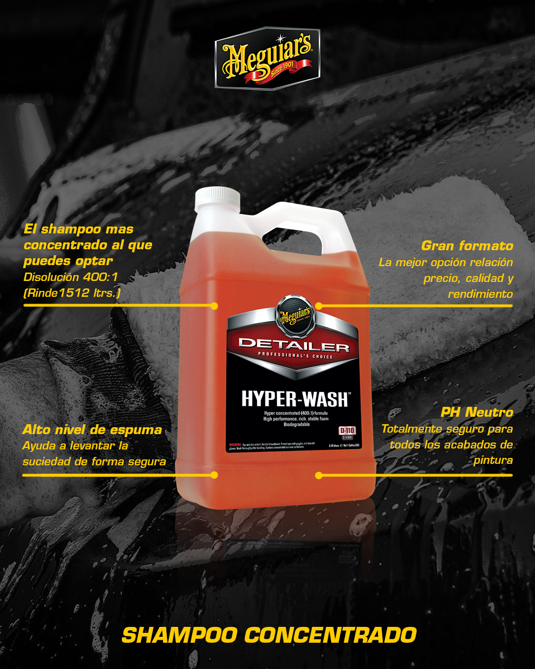 Shampoo Para Autos Hyper Wash 3.79L (D11001) Meguiar’s