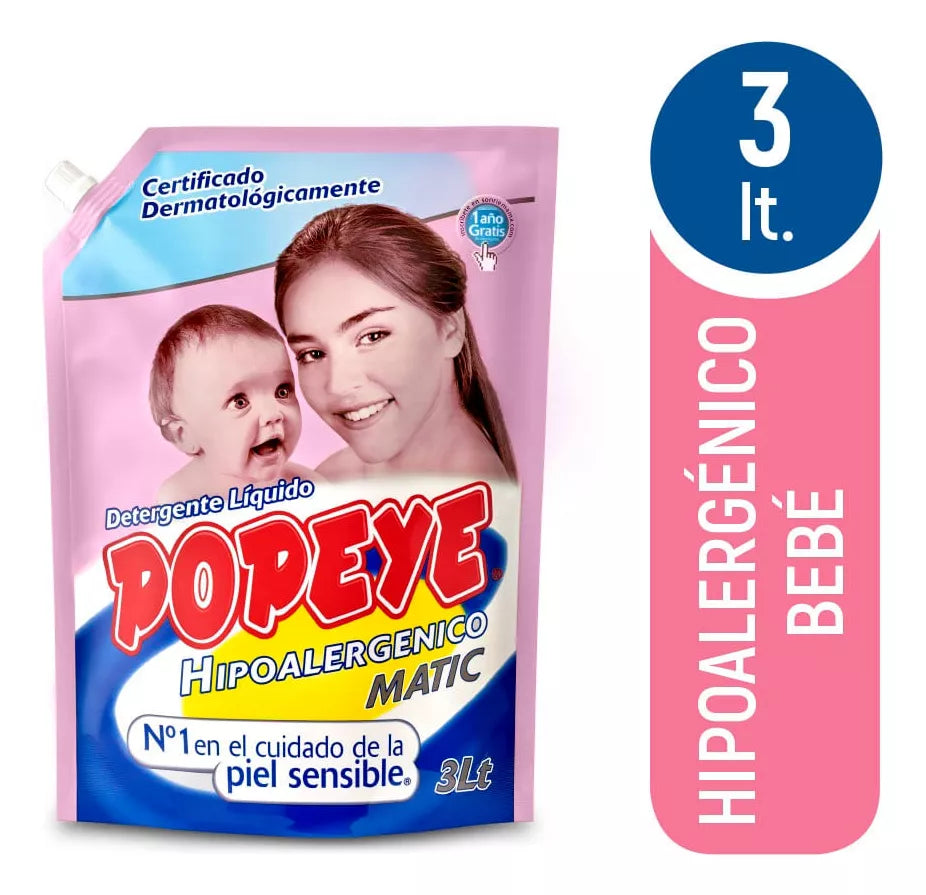 Detergente Liquido Popeye Hipoalergenico Bebe 3L