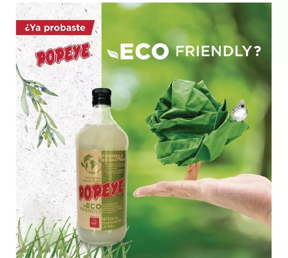 Detergente Liquido Popeye  Eco Friendly 1L Botella