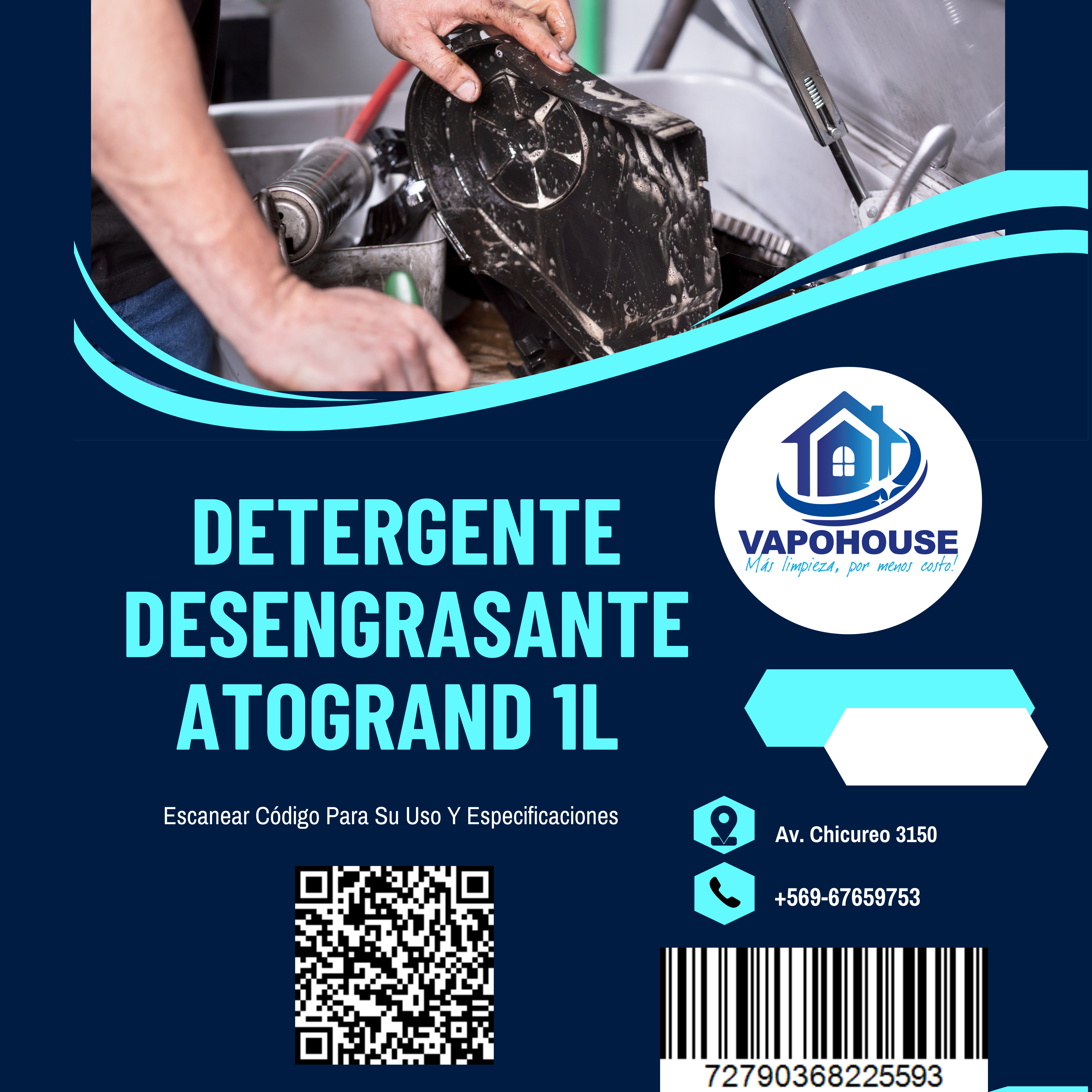 Detergente Desengrasante Atogrand 1L Vapohouse