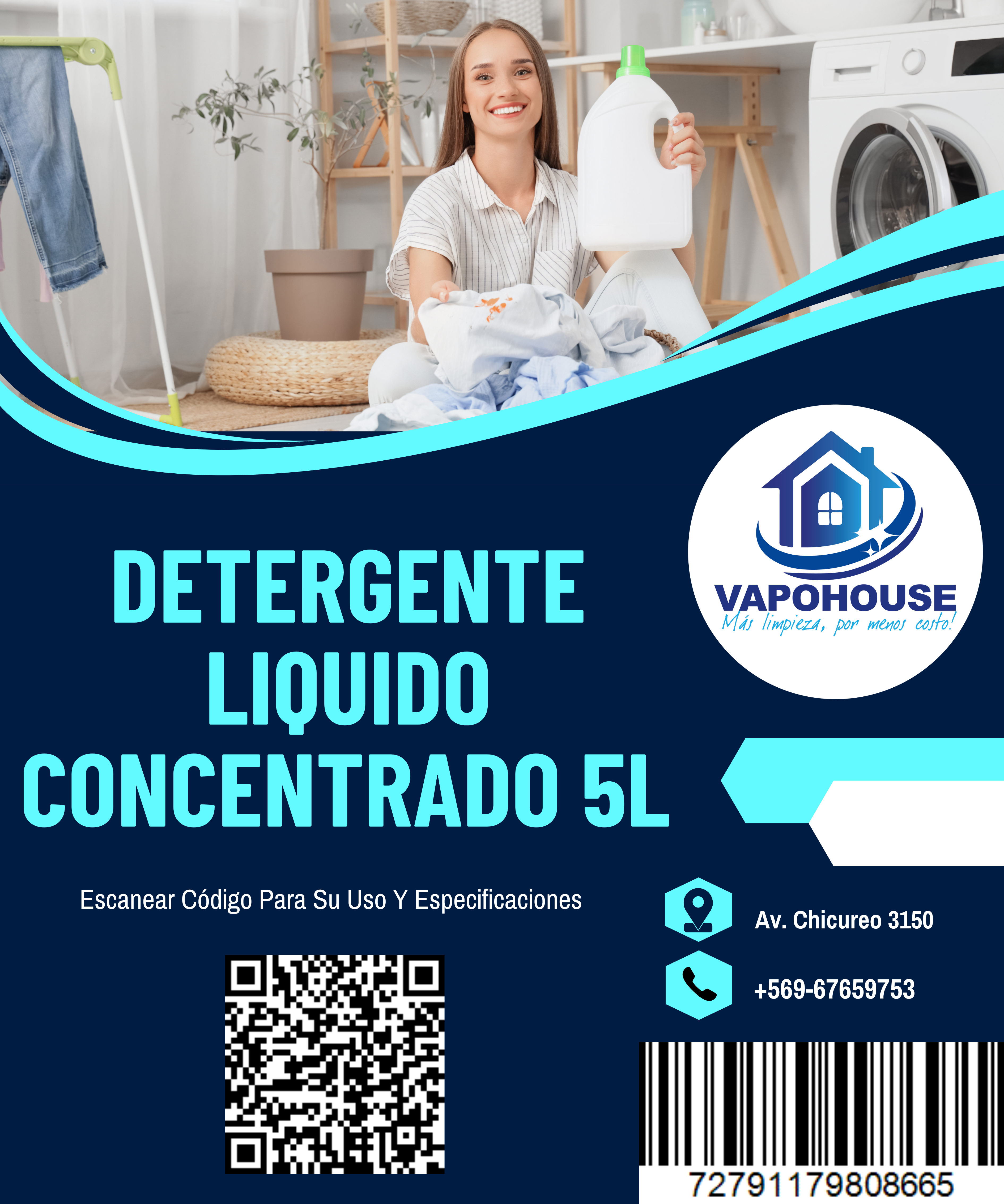 Detergente Liquido Concentrado 5L Vapohouse