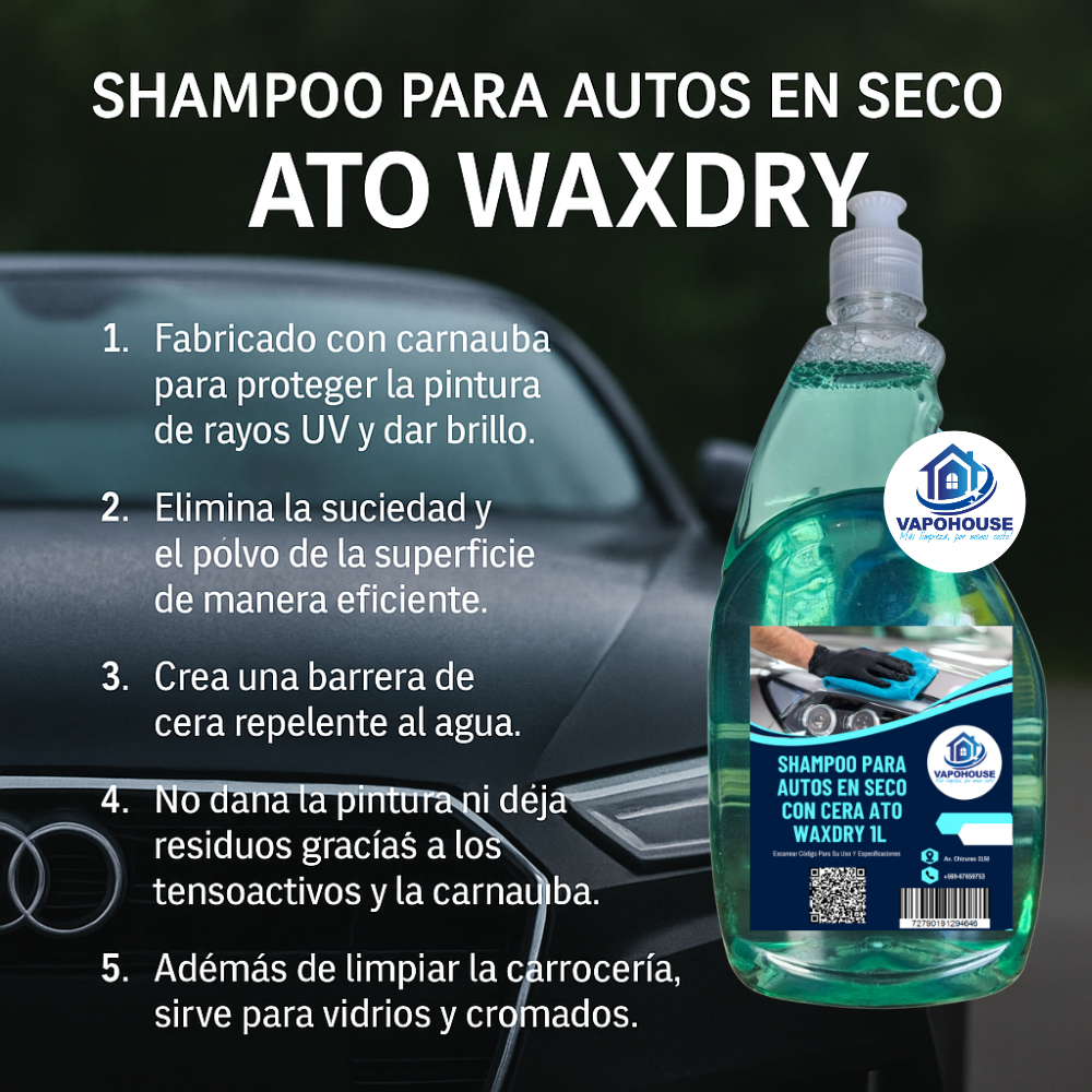 Shampoo Para Autos En Seco Con Cera Ato Waxdry 5L Vapohouse