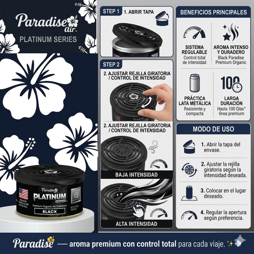 Aromatizante Para Autos Series Organic  Platinum Air Black 1u (12003) Paradise