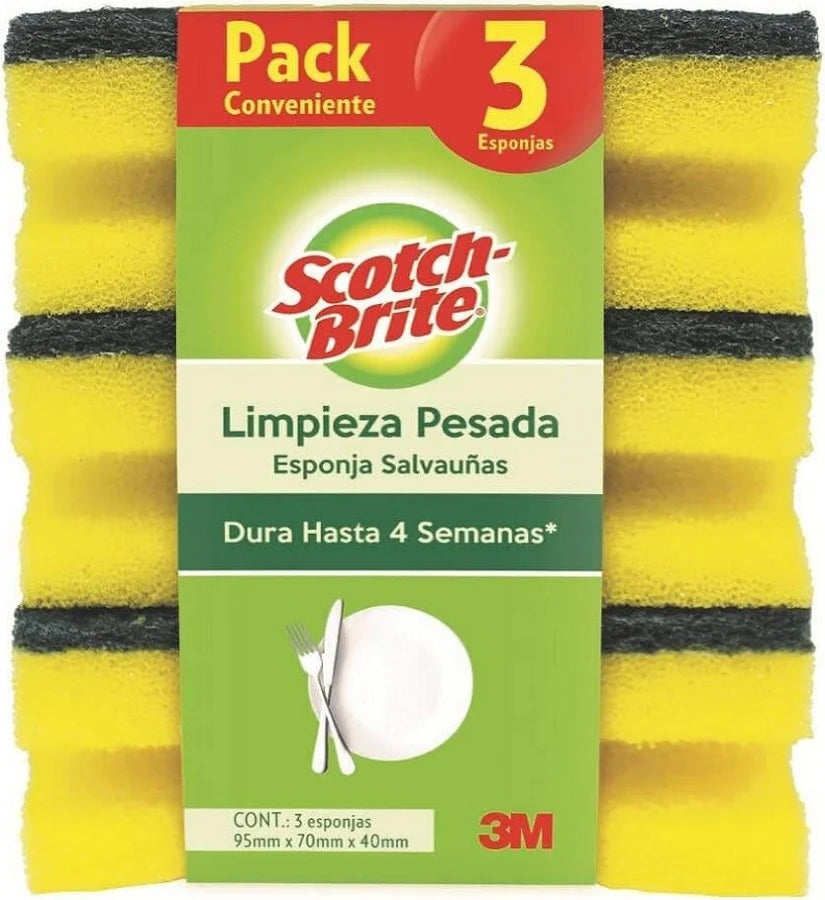 Esponja Acanalada Limpieza Pesada Clasica 3u Scotch Brite