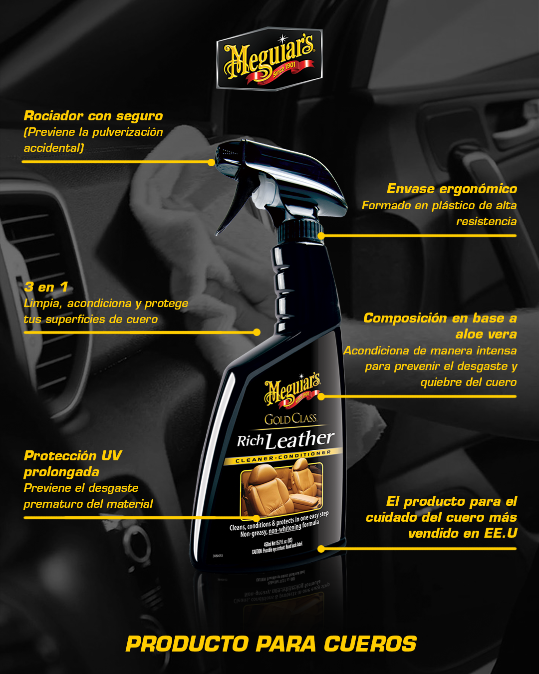 Limpiador De Cueros Gold Class Rich Leather Spray 473ml (G10916ES) Meguiar’s