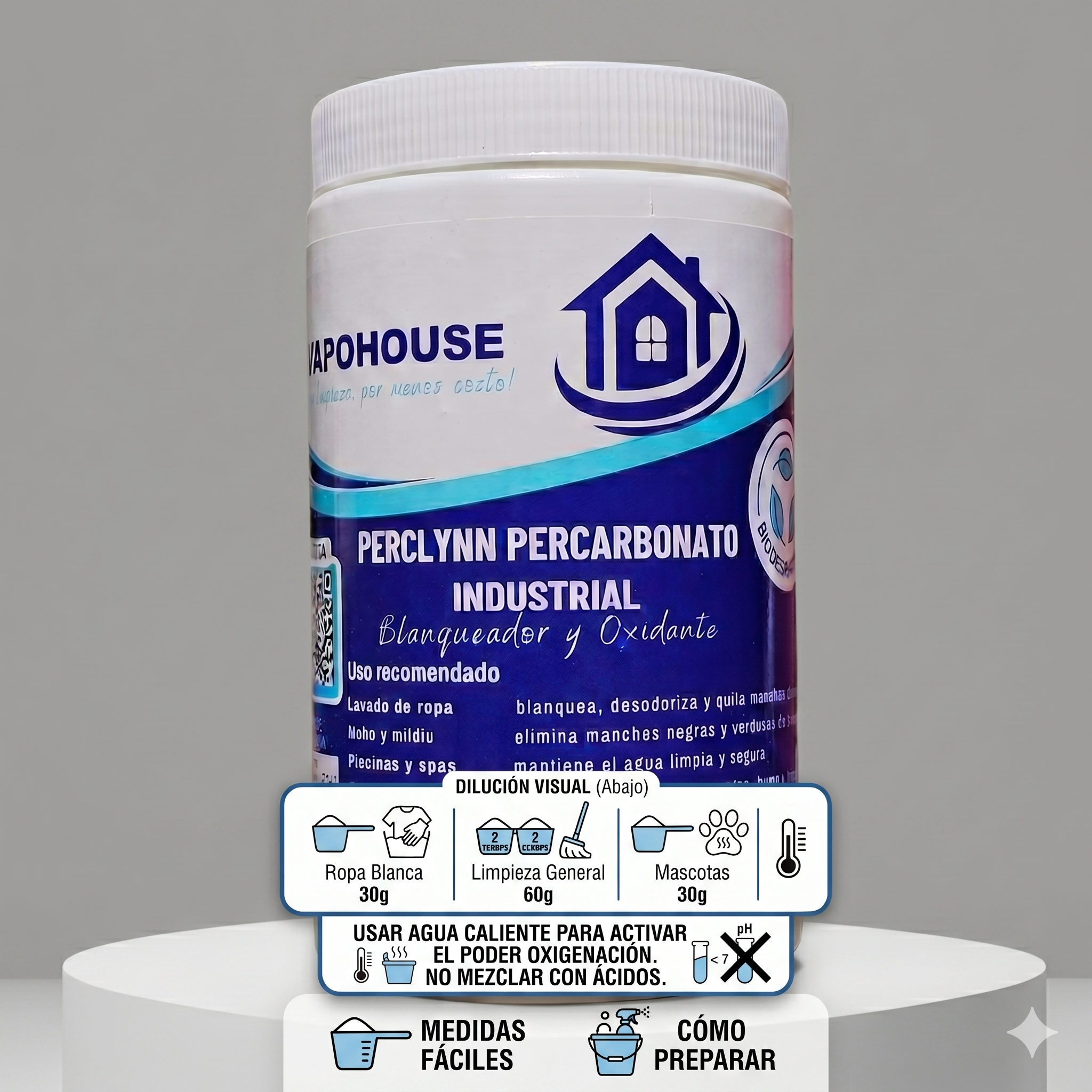 ⭐ TOP VENTAS · Percarbonato de Sodio Industrial 1kg · Vapohouse