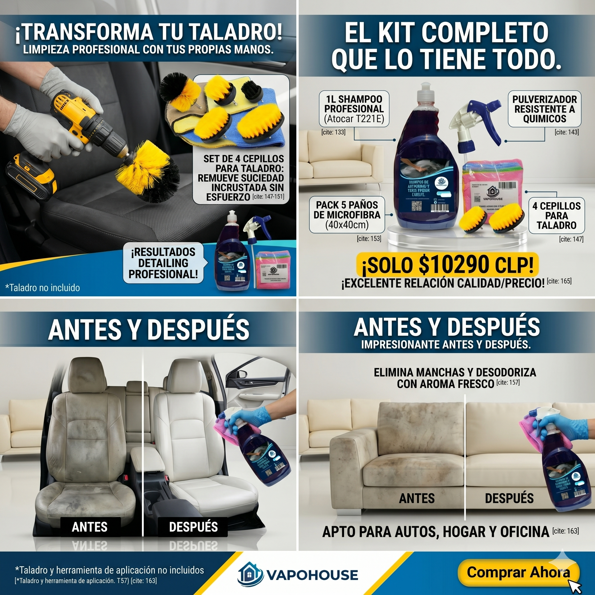 Kit de Limpieza de Tapices, Alfombras y Vehículos 1L Vapohouse