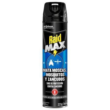 Insecticida Aerosol Max Mata Moscas, Mosquitos Y Zancudos 360cm³ Raid