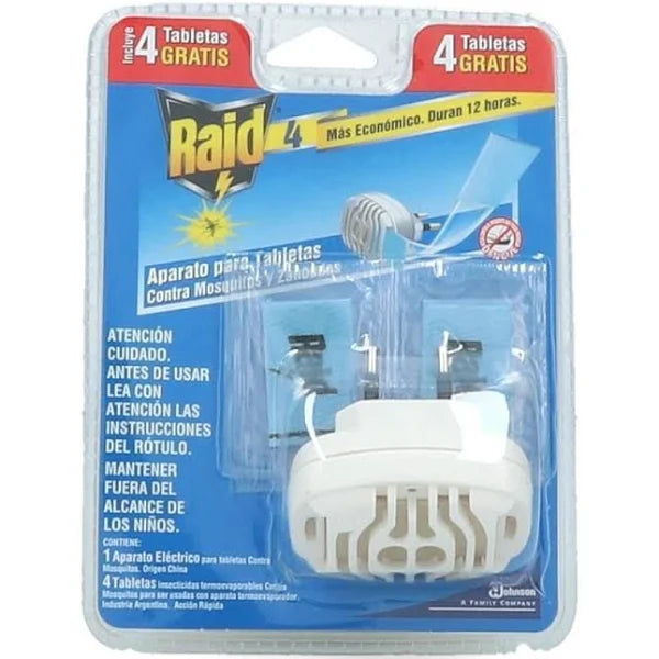 Insecticida Eléctrico Aparato Mata Mosquitos y Zancudos (Caja 4 Unid) Raid
