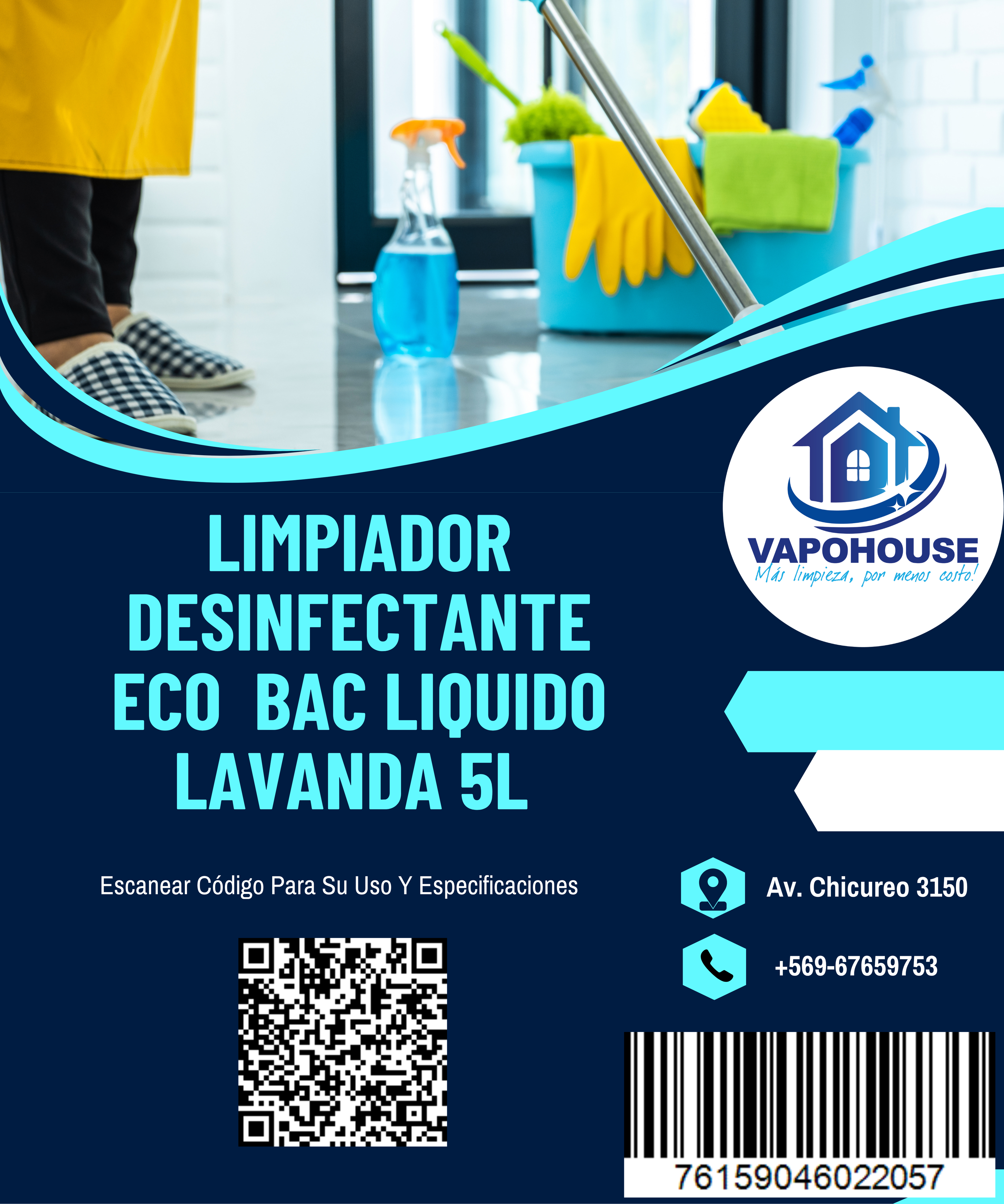 Limpiador Desinfectante Eco Bac Liquido Lavanda 5L Vapohouse