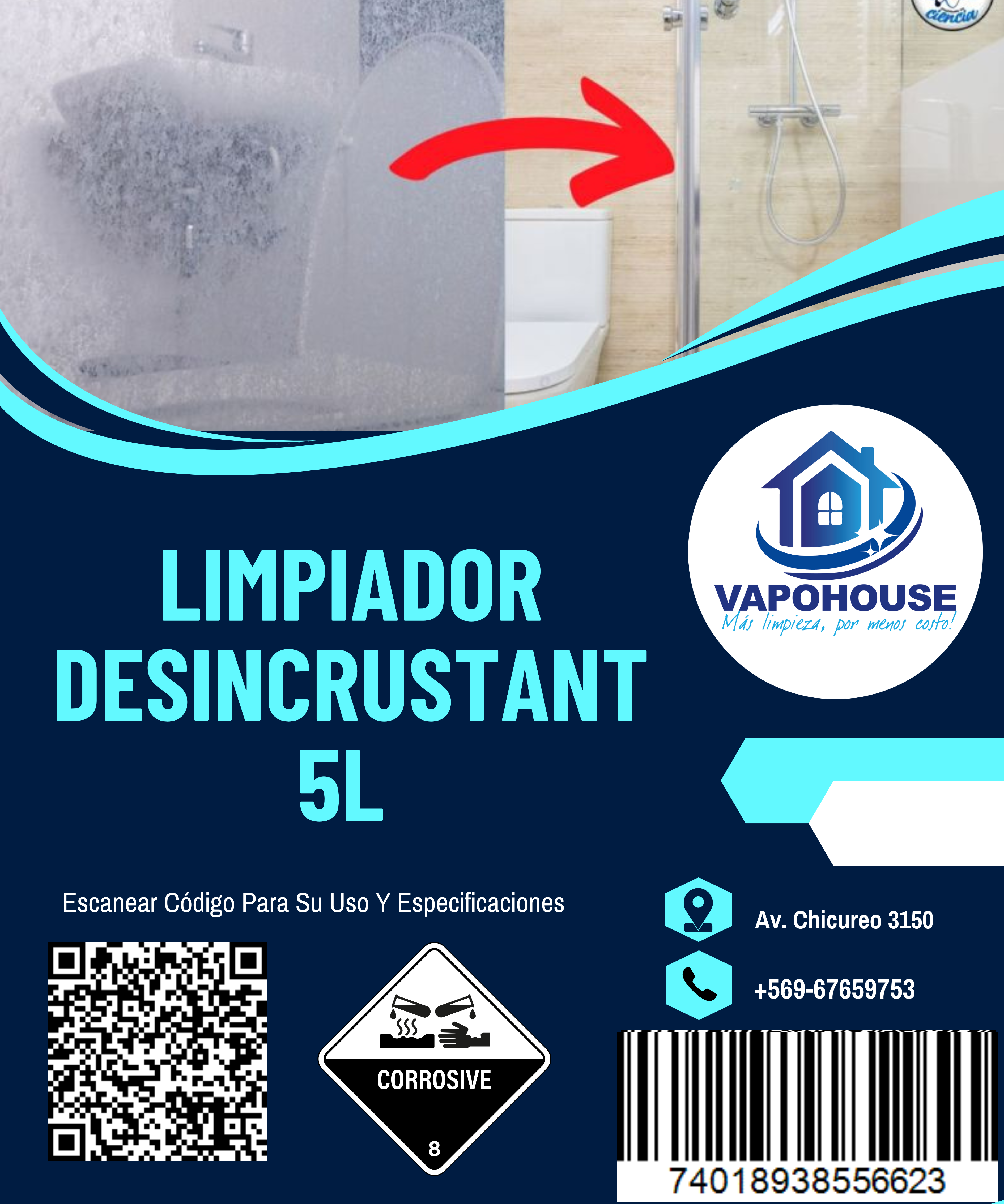 Limpiador Desincrustante Sarro Acid Mousse 5L Vapohouse