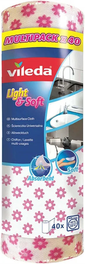 Paño Multiuso Light And Soft En Rollo Rosado 25x30cm 40u Vileda