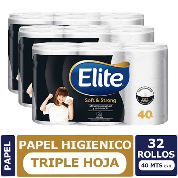 Papel Higiénico Triple Hoja 40m 32 Rollos Elite
